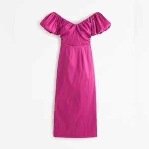 Abercrombie & Fitch Taffeta Off-The-Shoulder Midi Dress Fuchsia Pink XS NWT